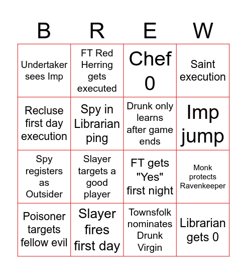 Trouble Brewing Bingo Card