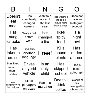 Betti's Team BINGO Card