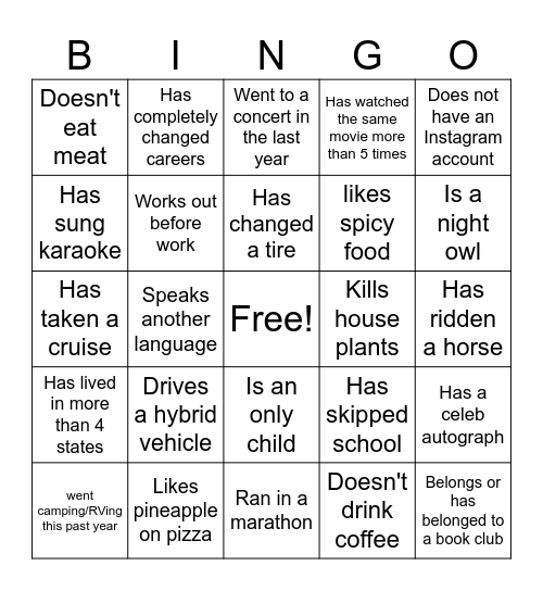 Betti's Team BINGO Card