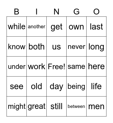 Untitled Bingo Card