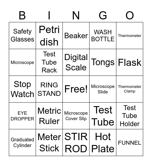 Lab Equipment - Review Game 2024 Bingo Card