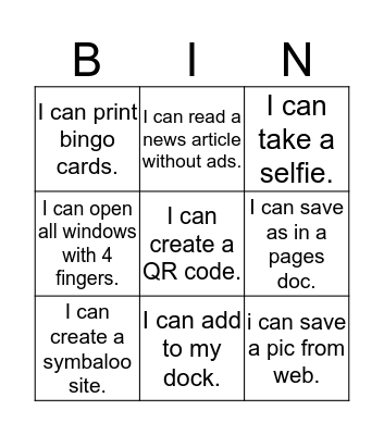 I can Bingo Card