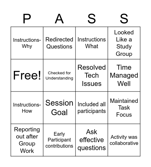 PASS Mock Session Bingo Card