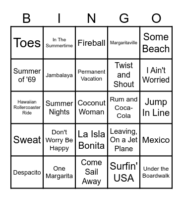 Vacation Bingo Card