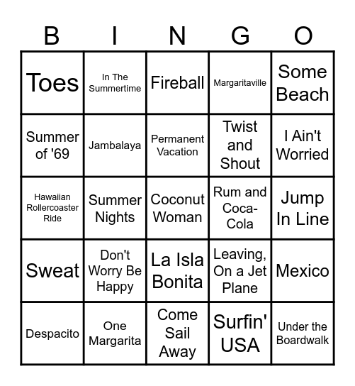 Vacation Bingo Card