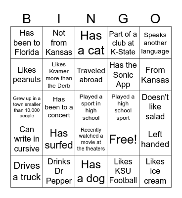 Moore Hall Bingo Card