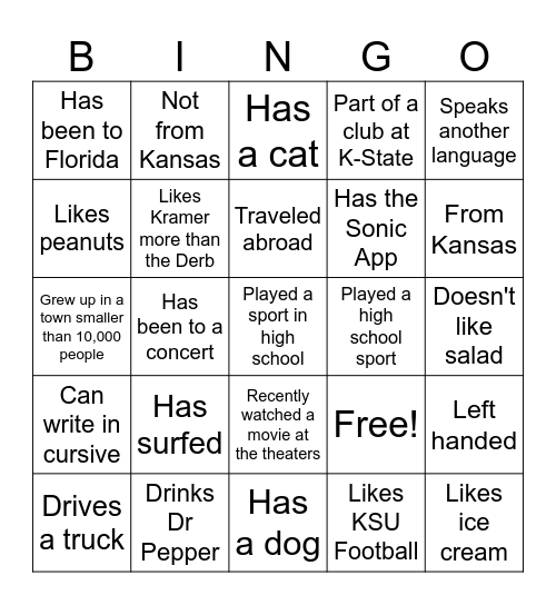 Moore Hall Bingo Card