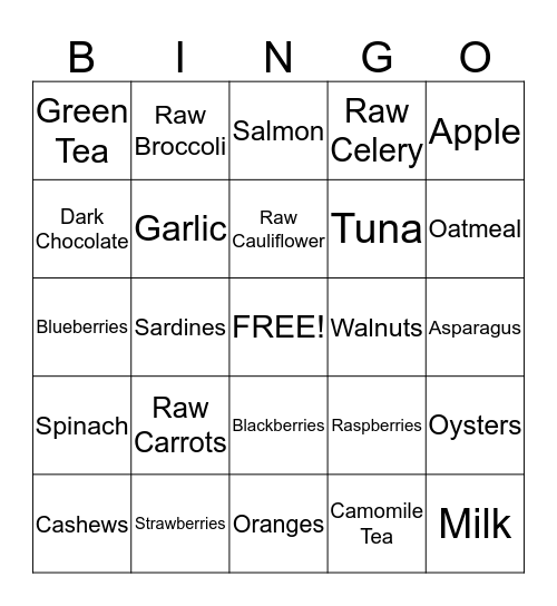 FOODS I EAT! Bingo Card
