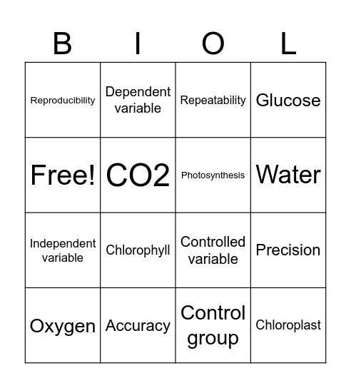 Photosynthesis Investigation Bingo Card