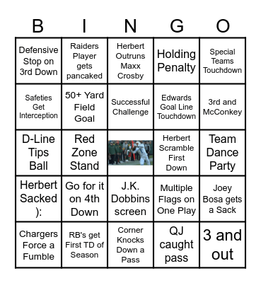 Chargers vs Raiders WK 1 Bingo Card