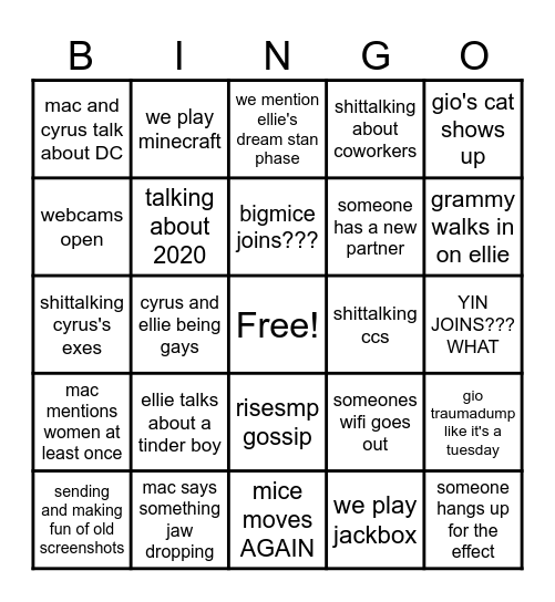 BESTIE SQUAD VC BINGO Card
