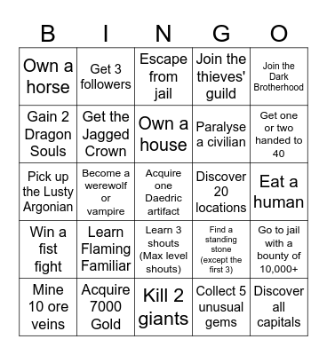 Skyrim Bingo Card