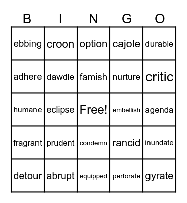 Adam's Bingo Card