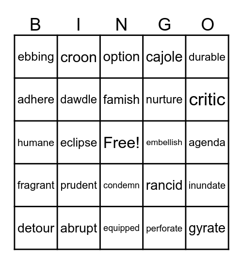Adam's Bingo Card
