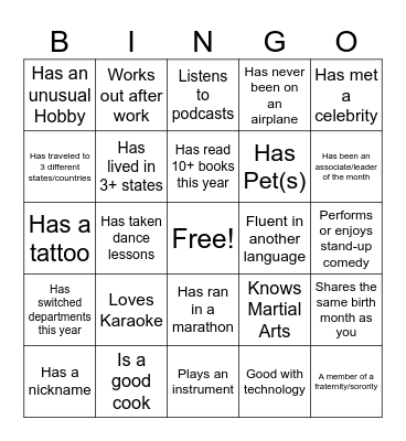 Ice Breaker Bingo Card