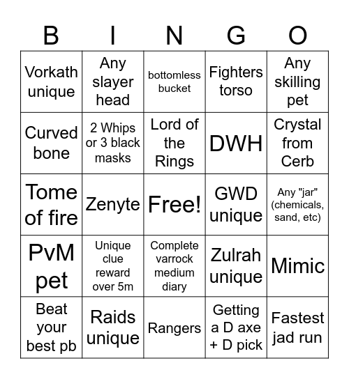 OSRS Bingo Card