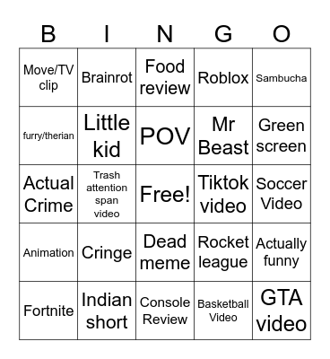 Youtube shorts BINGOOOOO Bingo Card