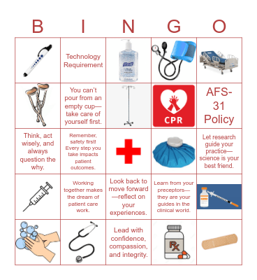 Nursing School Bingo Card