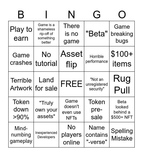 Crypto games Bingo Card