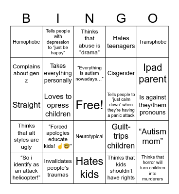 POV: Annoying people from Gen X Bingo Card