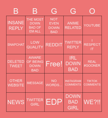 DOWN BAD BINGO Card