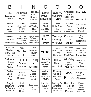 Musical Bingo Card