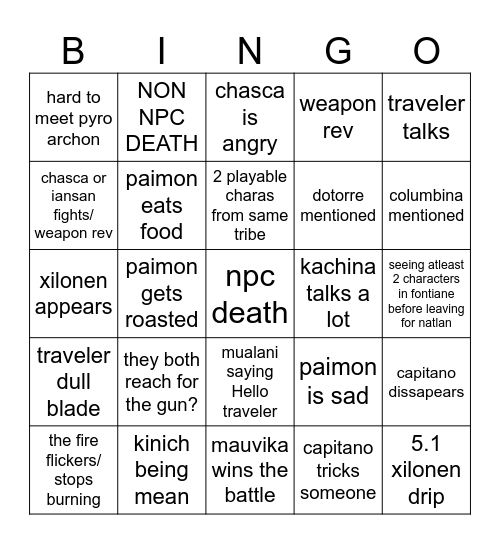 5.0 bingo Card