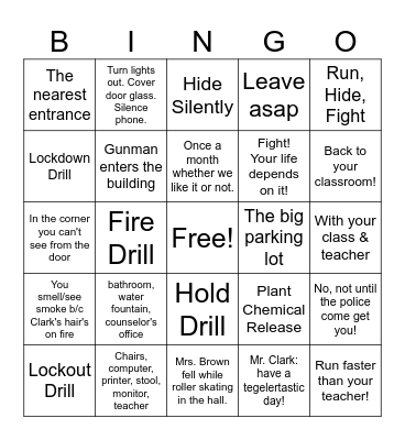 Safety Drill BINGO Card