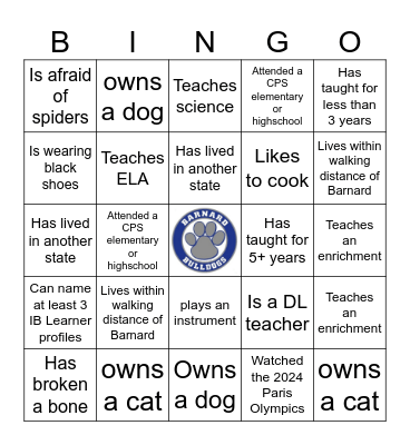 Bulldog Bingo Card