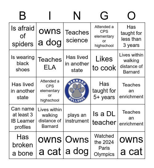 Bulldog Bingo Card