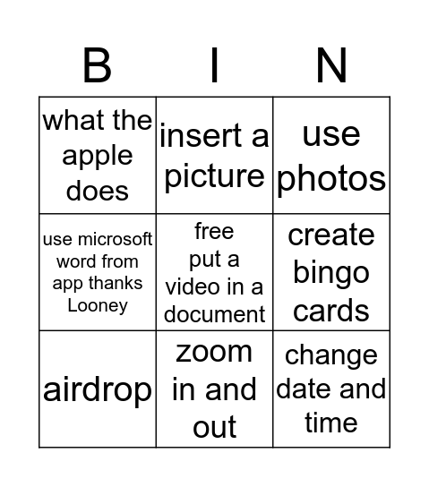 9 new tricks Bingo Card