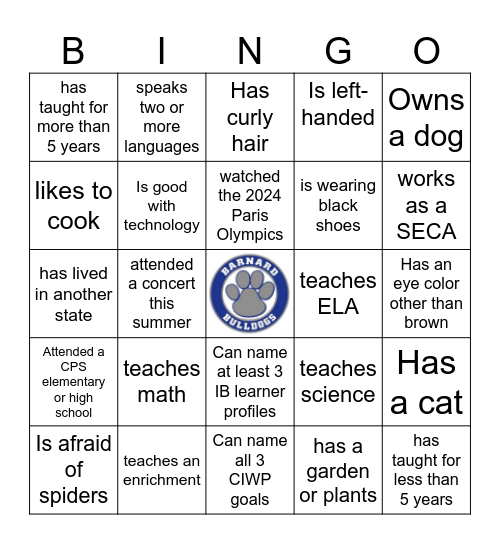 BULLDOG BINGO Card