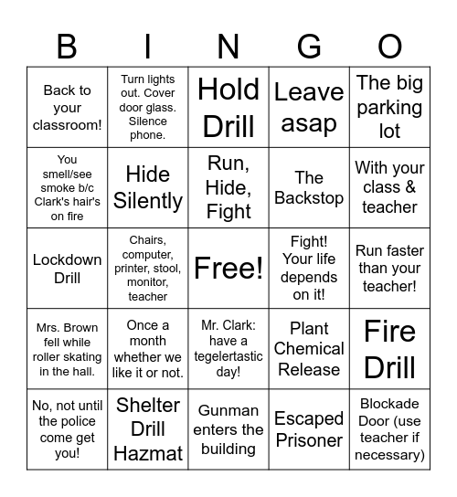 Safety Drill BINGO Card
