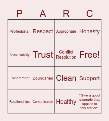 P.A.R.C. Bingo Card