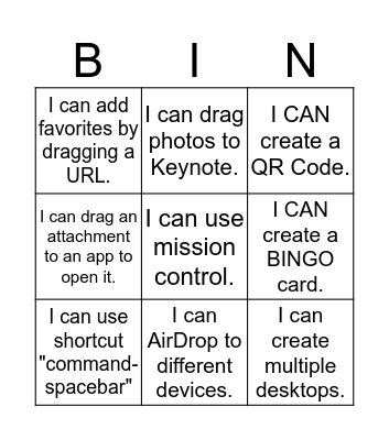 I CAN BINGO Card