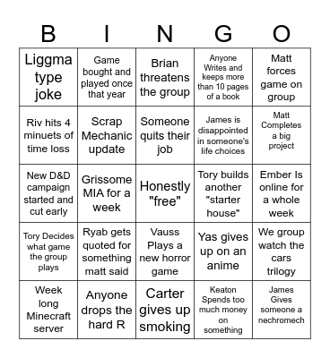 bob 2025 Bingo Card
