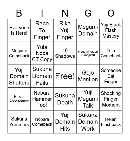 JJK Climax Bingo Card