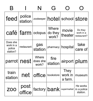 Unit 2: Does he work in a police station? Bingo Card