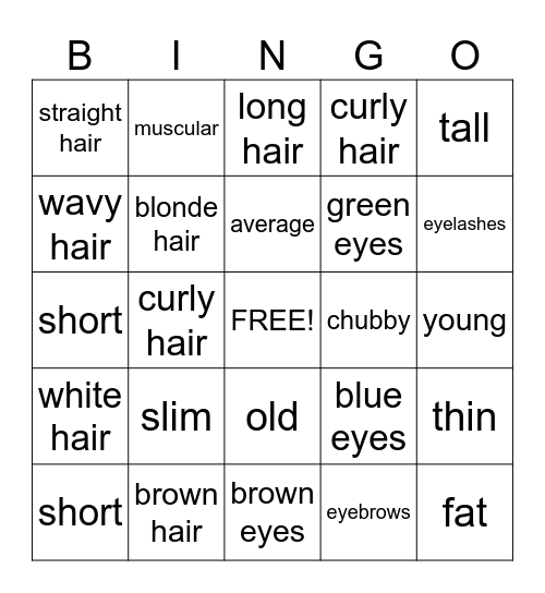 Physical Appearance Bingo Card