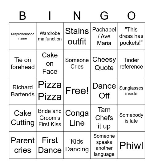 Rick and Tam's Wedding Bindo Bingo Card