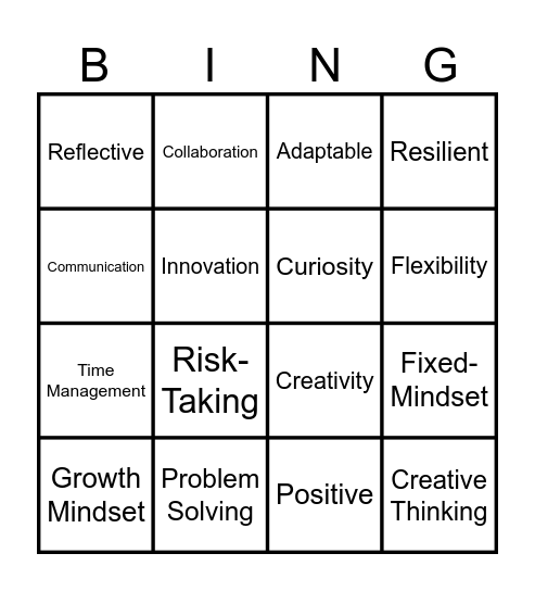 Mindsets Skillsets Bingo Card