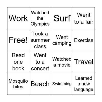 Summer Bingo Card