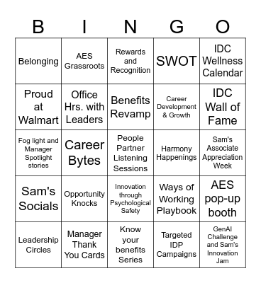 Sam's AES Pop-up Booth - Bingo Card