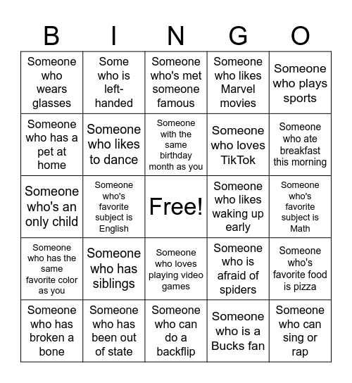 Human Bingo Card