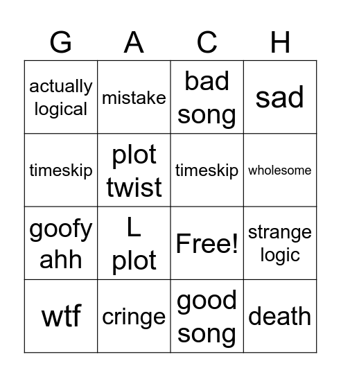 gl bingo Card