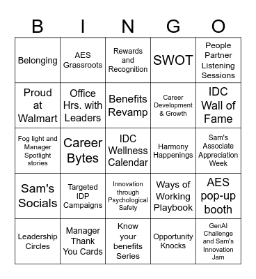 Sam's AES Pop-up Booth - Bingo Card