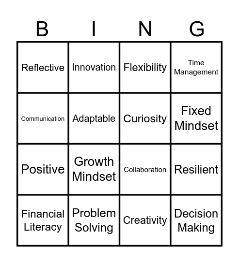 Mindsets & Skillsets Bingo Card