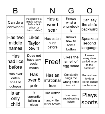 Random Facts Bingo Card
