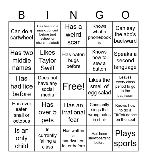 Random Facts Bingo Card