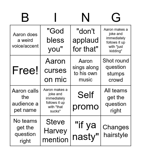 Aaron Trivia Bingo Card